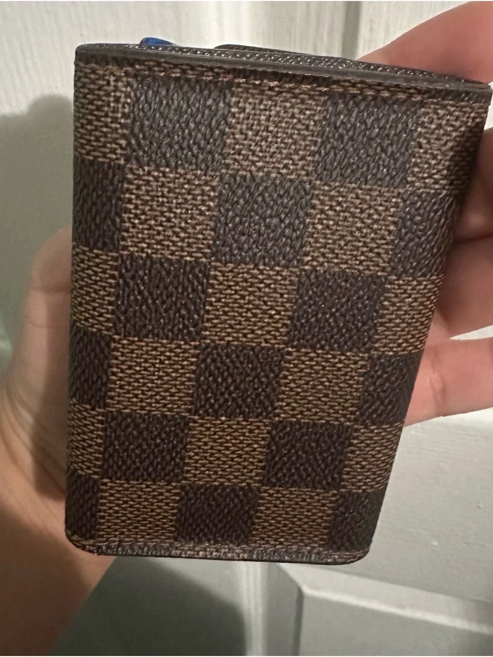 Lv Brown Checkered Key Holder - Gold Snap